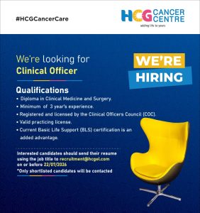Medial Social Worker & Clinical Officer Open Position HCG CCK Cancer Centre Clinical Officer